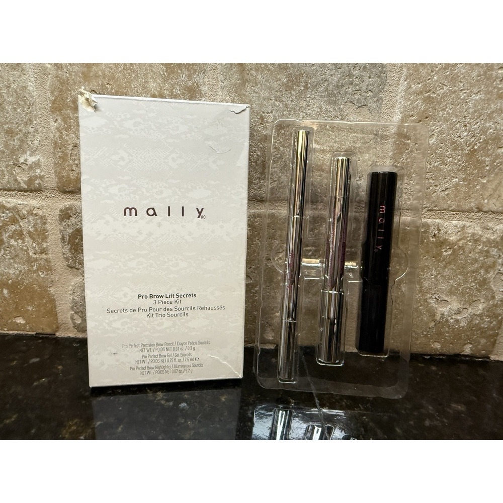 Mally Cosmetics Pro Perfect Precision Brow Pencil, Gel, Highlighter Trio Set NEW